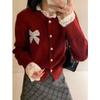 French sweet wind lace hot diamond bow knitted cardigan women's autumn and winter gentle soft waxy warm sweater