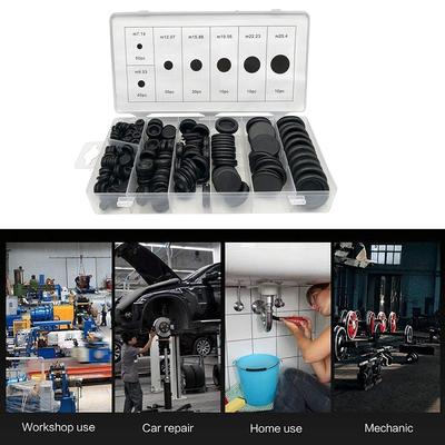 170pcs Rubber Grommet Protective Coil Double-sided Black Rubber Firewall Hole Plug Retaining Ring Car Electrical Wire Gasket