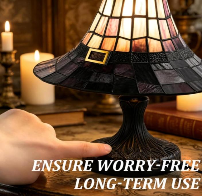 Stained Glass Magic LED Witch Hat Lamp Color USB Plug Resin Night Light Small Ornament30cm