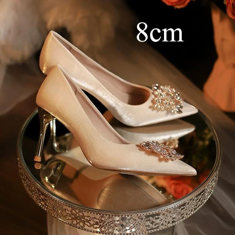 Модные свадебные туфли во французском стиле для невесты туфли-лодочки на тонком каблуке с кристаллами женские элегантные туфли с острым носком на высоком каблуке женские туфли для выпускного вечера 34 2980₽