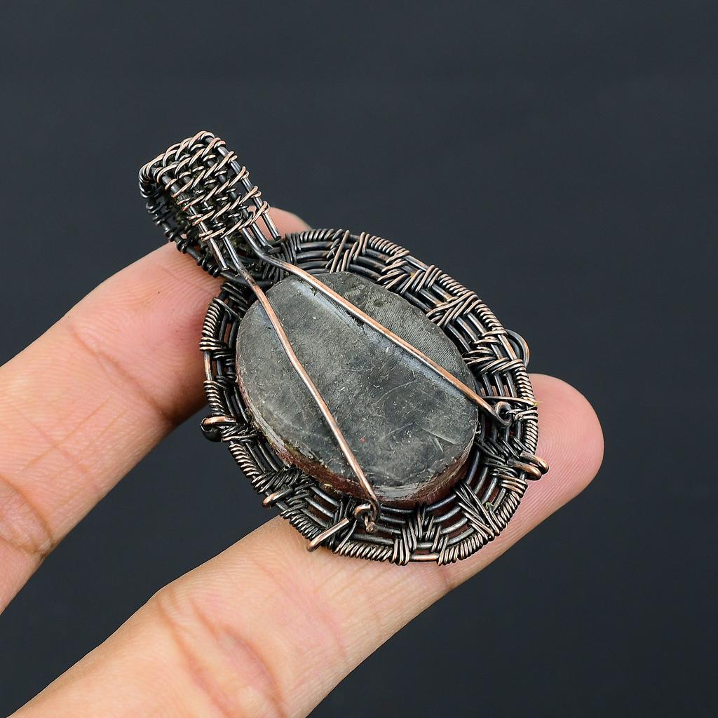 Natural Red Titanium Druzy Gemstone Handmade Copper Wire Wrap Pendant 2.36" v9C80
