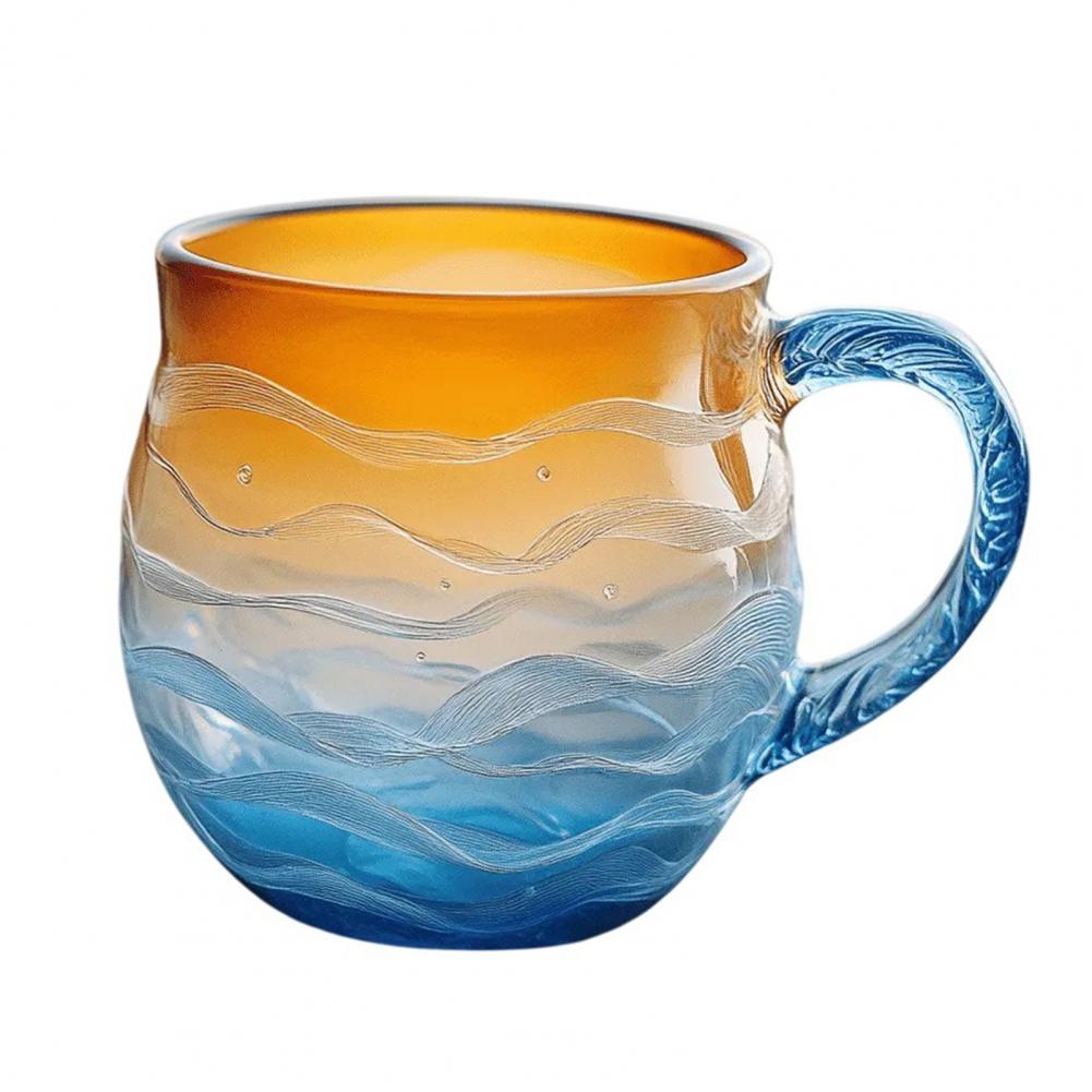 Sunset Ocean Cup Wave Pattern Water Glass 350ml Oceanic Theme Drinking Cup Artistic Drink Container for Beach Lovers