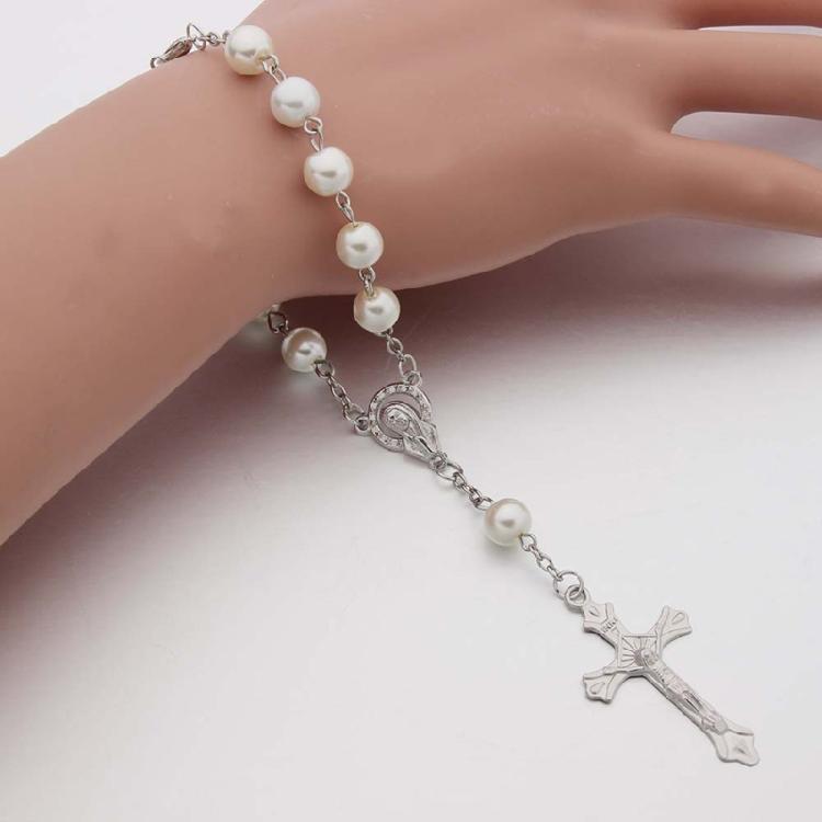 Crucifix Rosary Beads Bracelet Vintage Jesus Christ Crucifix Wristband Gift 2Pi