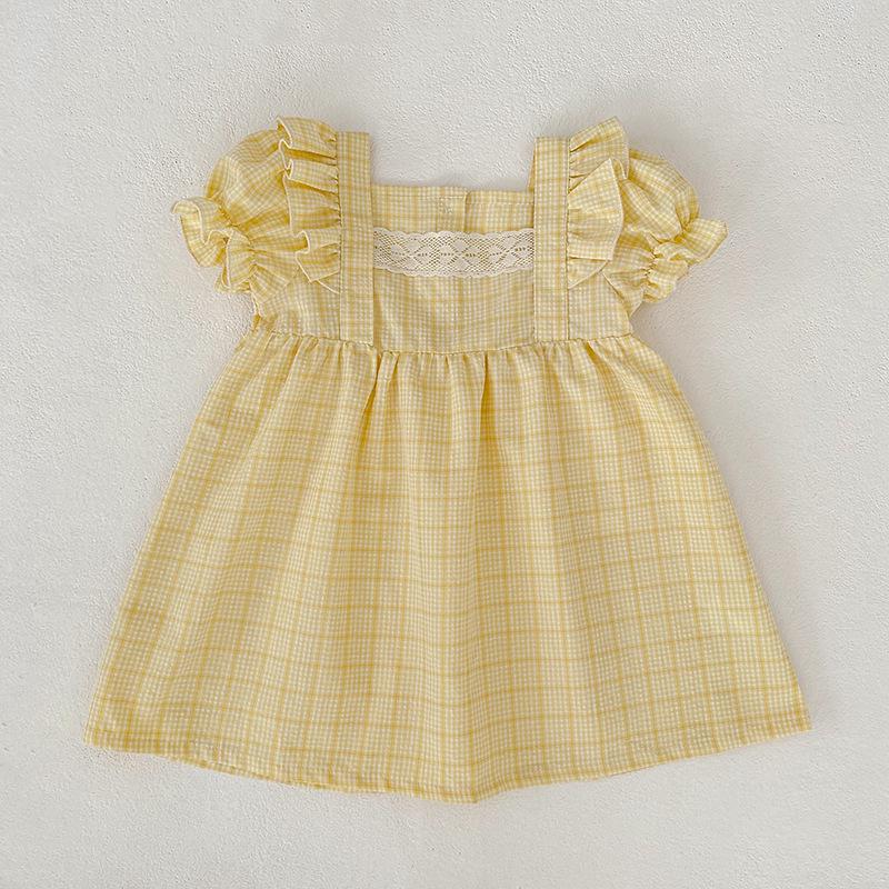 Sommer kariertes Prinzessinnenkleid & Baby Strampler Geschwister Outfits