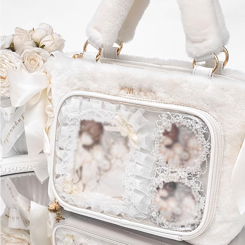 FUYUUNEKO Fluffy Fur Ita Bag with Side Ribbons, Fuyuneko, Floating Cat, MILK DOLLY, Chinese Ita Bag, Oshikatsu, White [Parallel Import]