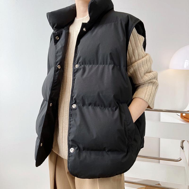 Autumn Winter Women Vest Coat Stand Collar Winter Women Warm Coat Oversize Tops Beige Vest