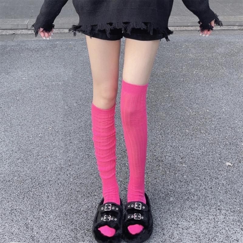 1 Paar Vier-Jahreszeiten-Stapel-Socken Damen Unifarben Stapelbare Socken Beinbekleidung Atmungsaktiv Langer Stil Kniehohe Socken