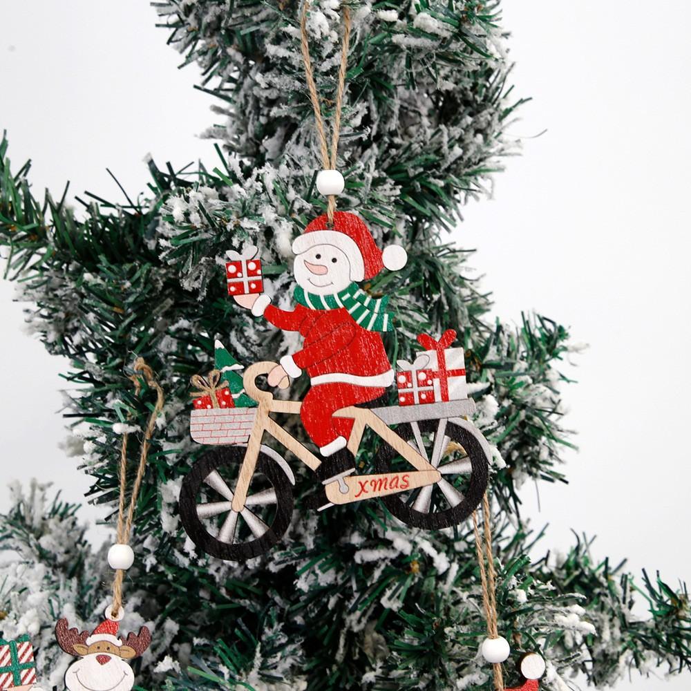 Santa Claus Riding Bicycles Sleds Christmas Wooden Decorations Christmas Tree Hanging Ornaments 2026 New Year Gift