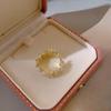 Elegant Zircon Leaf Open Rings for Women Imitation Pearl Inlaid Zircon Adjustable Ring Wedding Party Jewelry