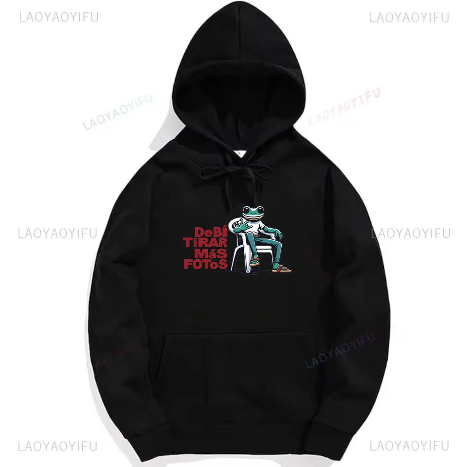 Bad Bunny Debi Tirar Mas Fotos Frog Graphic Sweatshirt Fashion Hip-hop Hoodie Woman Man Black Puerto Rico Drop Shoulder Pullover
