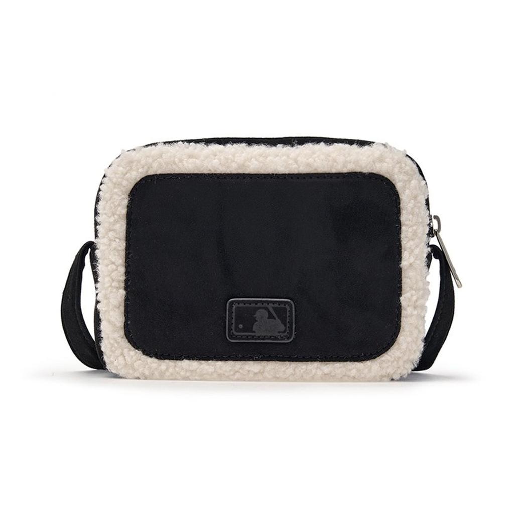 MLB 24FW New York Yankees NY Logo Klassisch Herbst Winter Vielseitig Lammfell Kleines Quadratisches Tasche - Umhängetasche Unisex Taschen Schwarz 3ACRS0746-50BKS