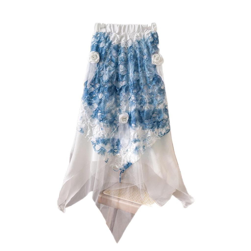 Tie-Dye French Retro Puffy Multi-Layer Flower Skirt