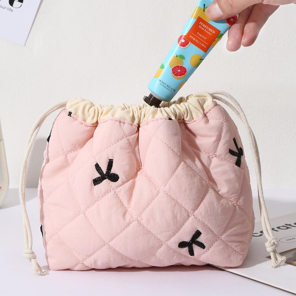 Ladies' Cotton Makeup Bag Embroidered Drawstring Storage Bag Travel Cosmetic Bags Large Capacity Hanging Toiletry Storage Bag