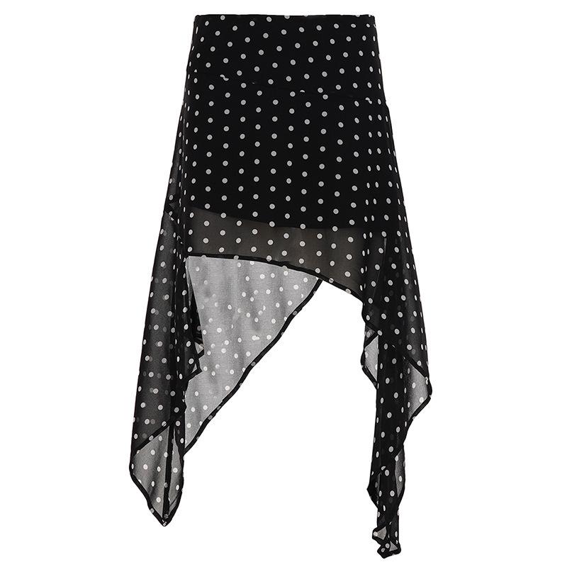 Chiffon Polka Dot Irregular Design Women s Summer Drape Slimming Hip-hugging Short Skirt Small чёрный