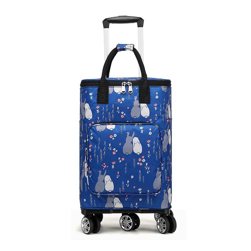 Portable Small Trolley Cart with Universal Wheels and Insulated Shopping Bag