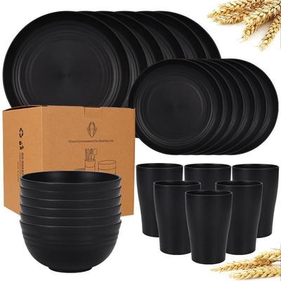 Eco-Friendly Wheat Straw 16-Piece Set: Plates, Bowls & Cups for Four