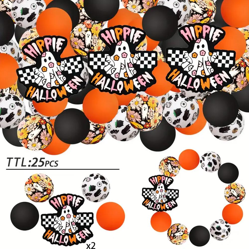 25PCS Multi-Size Halloween-Themed Silicone Beads Set, Perfect for DIY Craft Projects Like Keychains, Necklaces, Bracelets & More