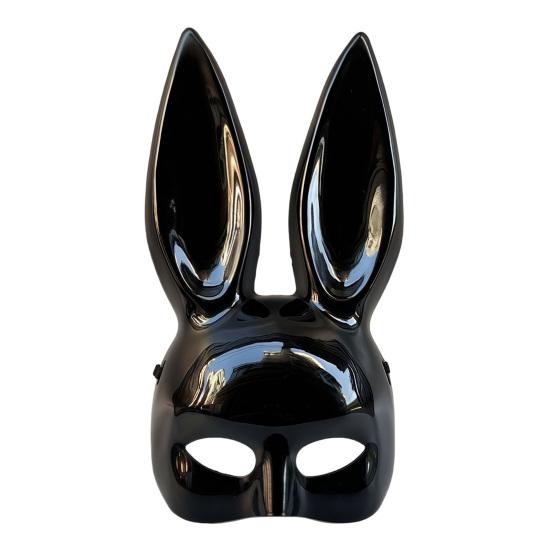 Masque de Lapin d'Halloween Oreilles Longues Lapin Demi-Masque pour Anniversaire Pâques Halloween Mascarade Cosplay Fête Costume
