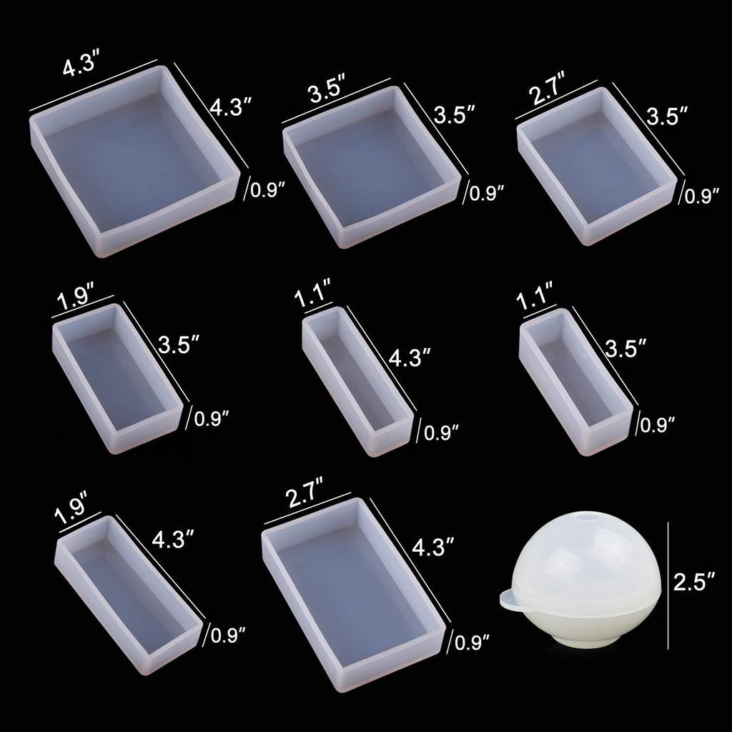 Casting Molds Silicone Square Rectangle Ball Molds 9Pcs Sizes