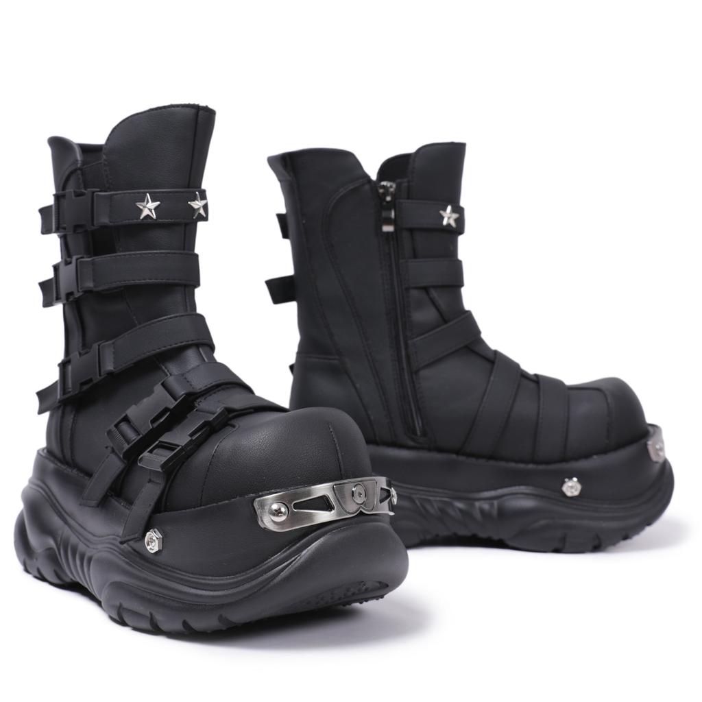 Damen Nischendesign Dicke Sohle Metall Großer Kopf Y2g Punk Girl Kleine Höhenvergrößerung Vorrichtung Auto Plateaustiefel