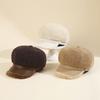 Thickened Plush Octagonal Hat Children'S Season Leather Brim Newsboy Hat Versatile Face Ducktongue Beret