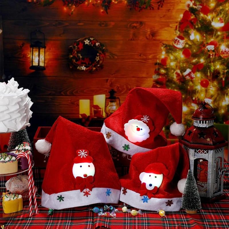 2025 Lighting Christmas Hats New Year Santa Claus Snowman ElK Cap For Kindergarten Home Party Children Adult Xmas Gift Party Decoration