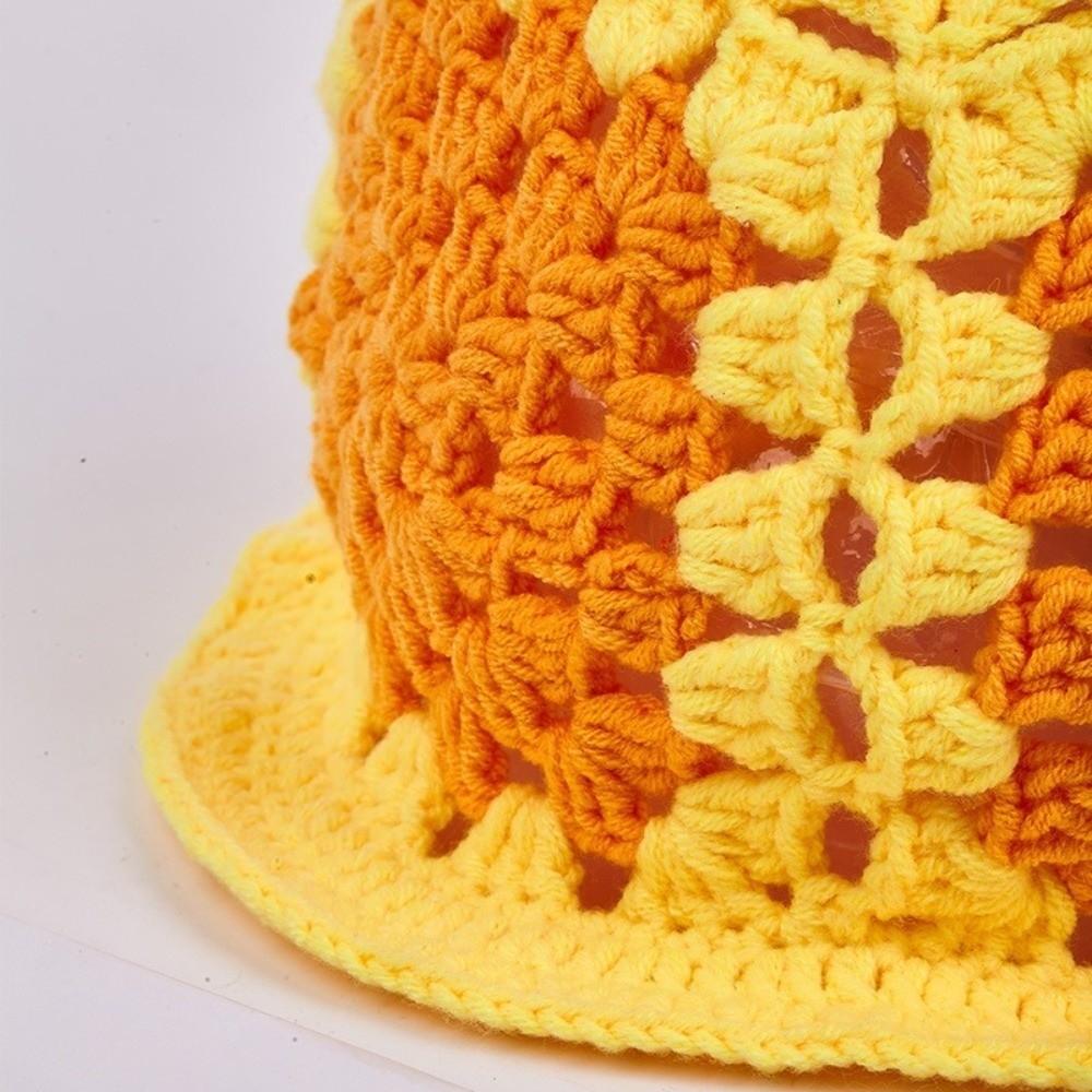 Sunflower Patterned Knitted Yarn Hat Lotus Leaf Edge Crochet Bucket Hat New Year Celebration