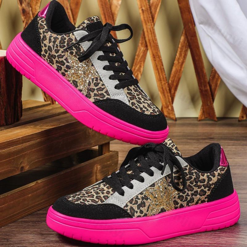 2026 Frühling Neu Leopardenmuster Retro Mode Freizeitschuhe Damen Sportschuhe Flacher Einstieg Bequem Vielseitig Klobige Sneaker