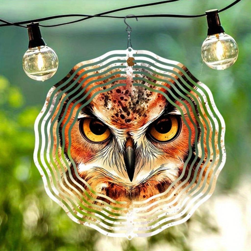 3D Eulen-Mandala Windspiel Drehende Metallkunst-Dekoration für Garten, Terrasse, Hof, Außenbereich, Heimdekoration