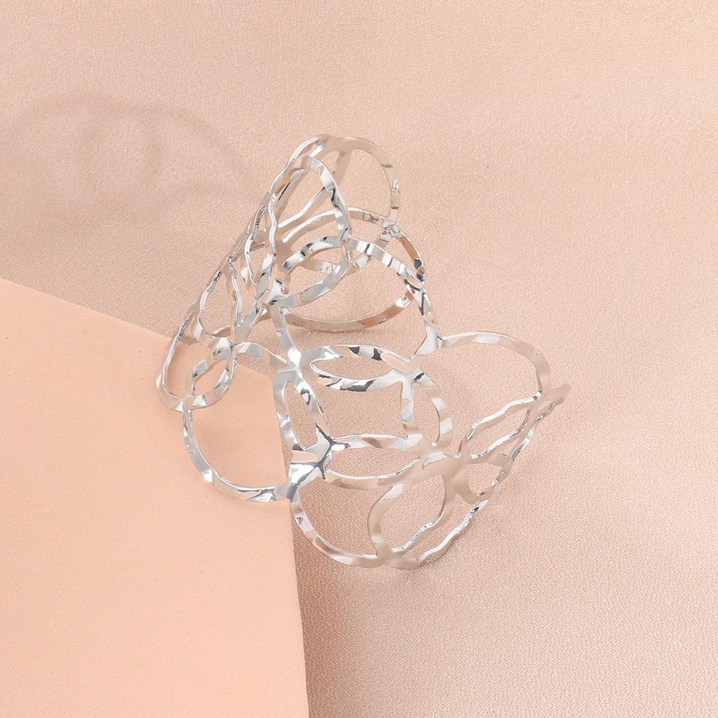 Retro Hollow Minimalist Cool Tone Bangle, Open Pattern Elegant Metal Arm Cuff