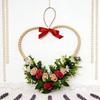Romance Valentine's Day Heart Shape Wreath with Wood Beads Frame Red Ribbon and Simulated Flower for Festival Home Decors Measuring 36cm Wide 37cm