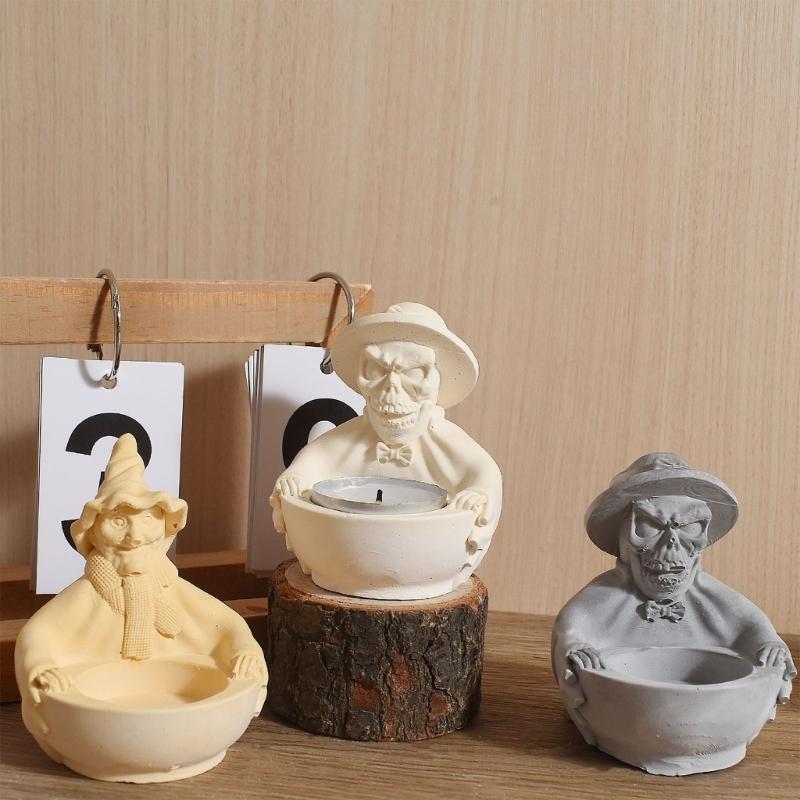 Halloweens Silicone Candle Mould With Witch Skull and Wizard Robe Designs for Crafting and Home Decoration