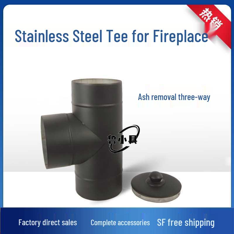 High-End Black Stainless Steel Fireplace Chimney Vent Pipe & Elbow Tee with Rainproof Cap - 150mm