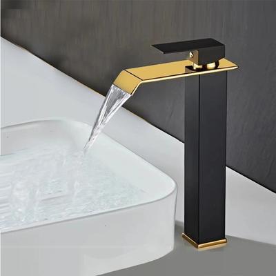 Grifo de baño Tuqiu Dorado y Negro Grifo de Cascada Grifo de Lavabo Grifo de Lavabo de Baño Grifo Mezclador Frío y Caliente Grifo de Fregadero