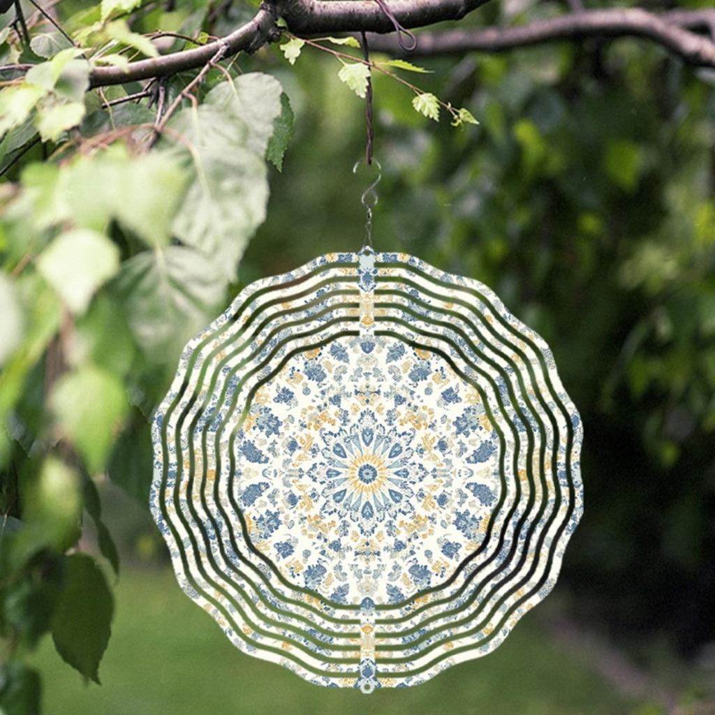 Blue Yellow Floral Wind Spinner Metal Garden Decor Outdoor Hanging Ornament for All Seasons No Electricity Needed for Indoor Outdoor Spaces