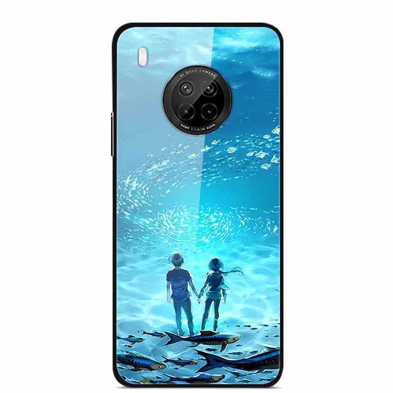 For Huawei Y9A Cases Y8P Y7P Y5P P40 Lite Tempered Glass Hard Back Covers For Huawei P Smart 2021 2020 Cases Bumper Painted Capa