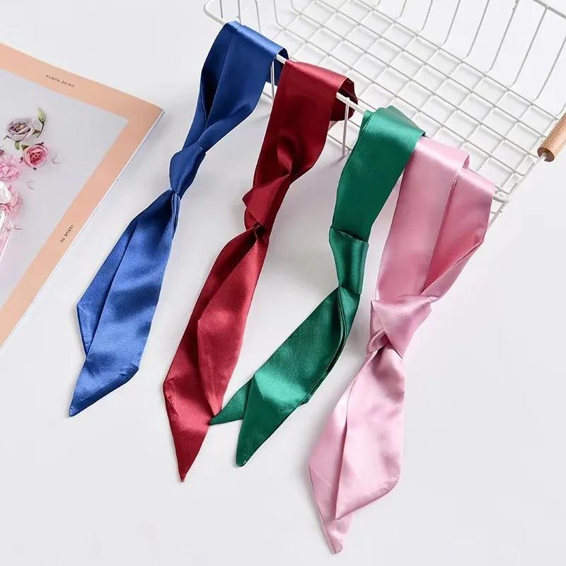4X100cm Women Narrow Short Scarf 100x4cm Solid Color Chiffon Silk Rubber Black Bag Ribbon Headbands Choker Wristband Streamer