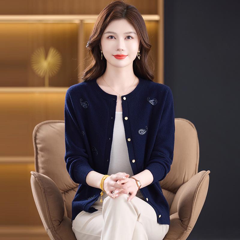 Damen 100% Woll-Cardigan-Mantel - Herbst/Winter 2025 Kollektion, Perfekt für Mittelalte & Ältere, Locker sitzender Pullover.