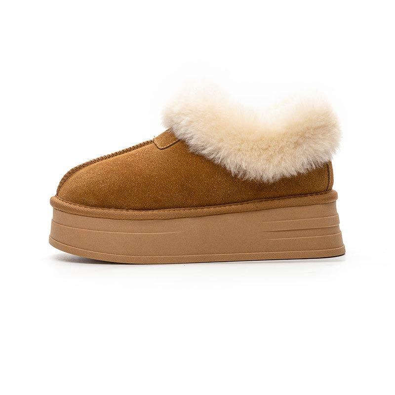 

Leather thick-soled short snow boots women s winter velvet comfortable non-slip versatile one-pedal lazy short boots 35 малиновый