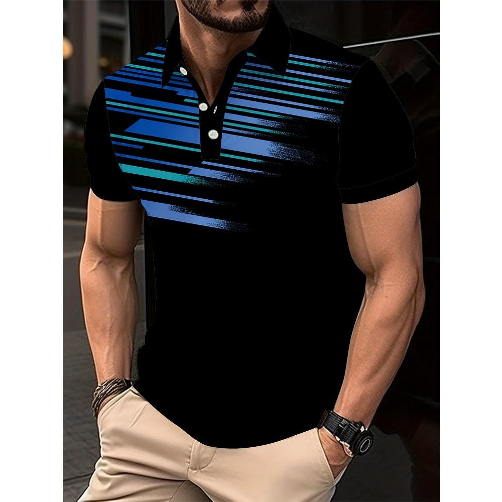 New Men's Fashionable Short Sleeved 3D Digital Printed Polo Casual Polo Shirt
