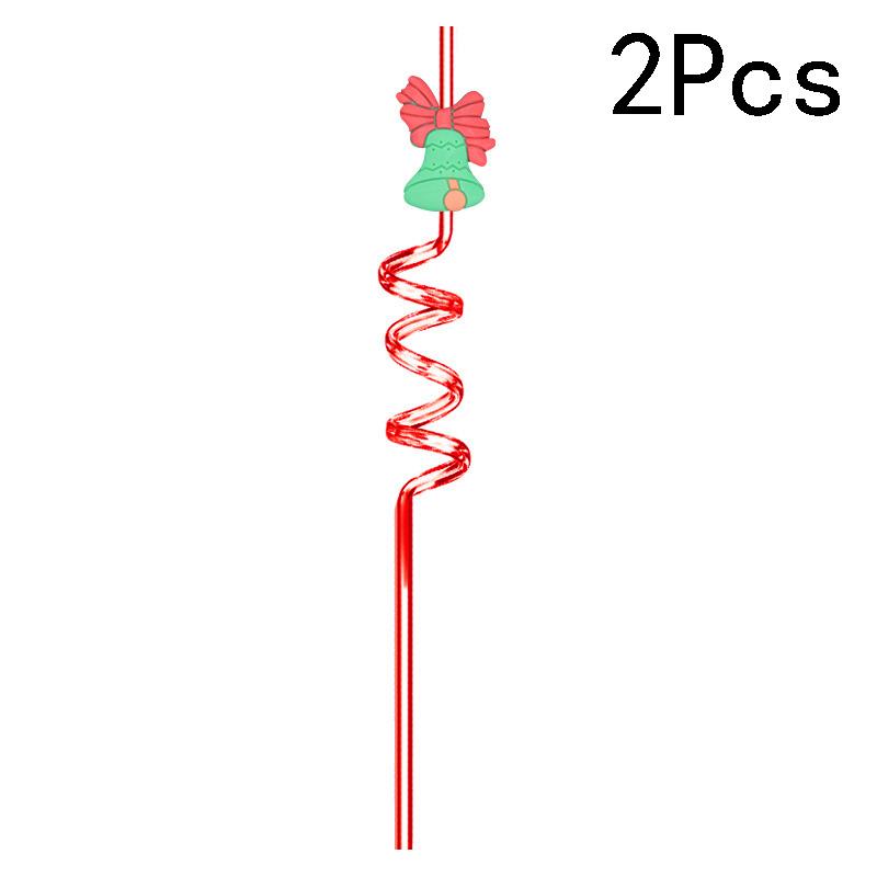 2Pcs Reusable Plastic Straw Cartoon Christmas Drinking Straws Santa Claus Christmas Tree Straw Holiday New Year Party Decoration