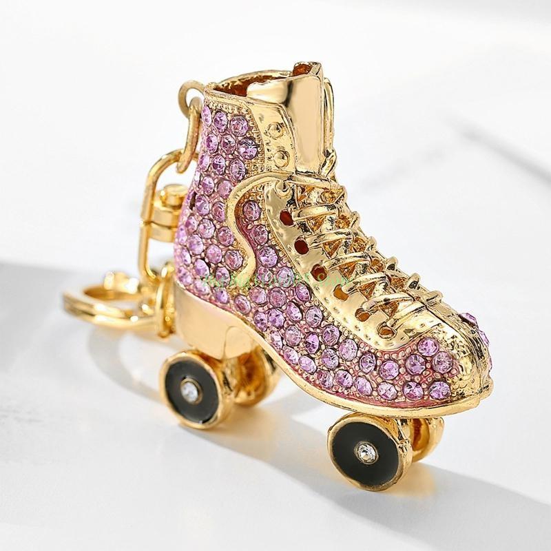 24TE Ice Skates Keychain Sparkling Crystal for Rhinestone Keyrings Car Bag Pendant Purse Handbag Charm for Women Girls