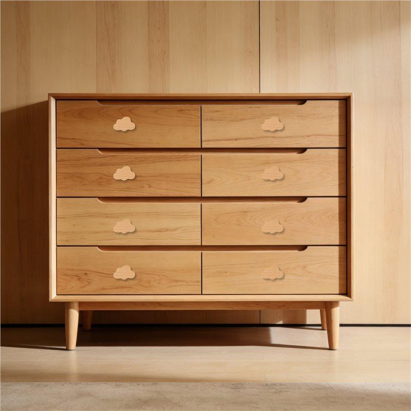 ABUL-12 Piece Durable Beech Wood Drawer Knobs Cloud-Shaped Wooden Dresser Pulls Boho Dresser Knobs Wood Color For Cabinets, Furn