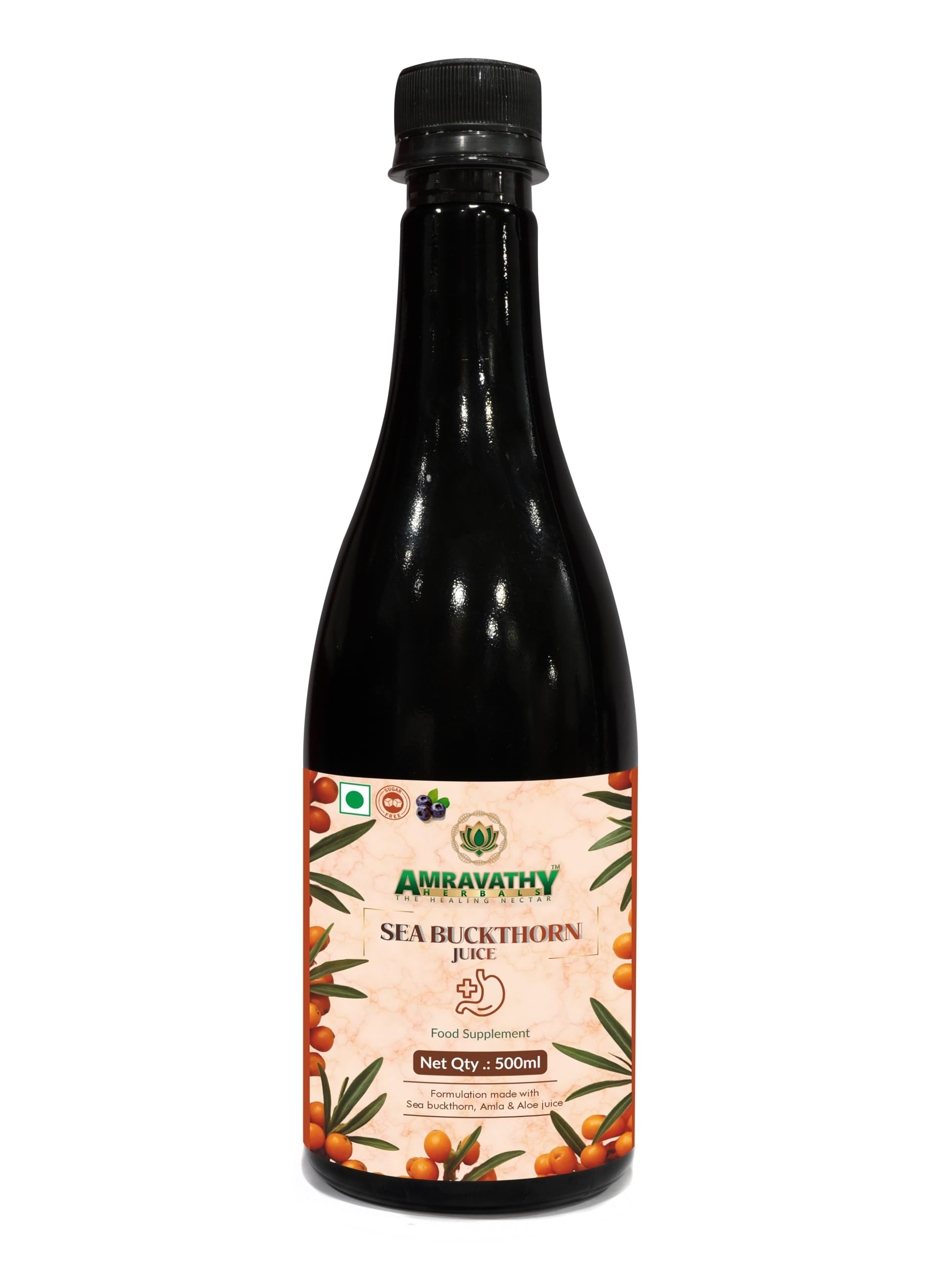 

AMRAVATHY HERBALS Sea Buckthorn Juice 500ml with Amla, Aloe Vera & Ashwagandha | Natural Immunity Booster | Antioxidant Rich Health Supplement |