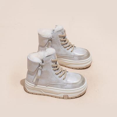 Super Good-looking Thick-soled Snow Boots Women's Winter Velvet Warm New Non-slip Waterproof Leather Short Boots