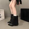 Black Mermaid Ankle  Retro Round Head Small Design Sense Long Tube  Rivet Knight Boots Over Knee High Boots