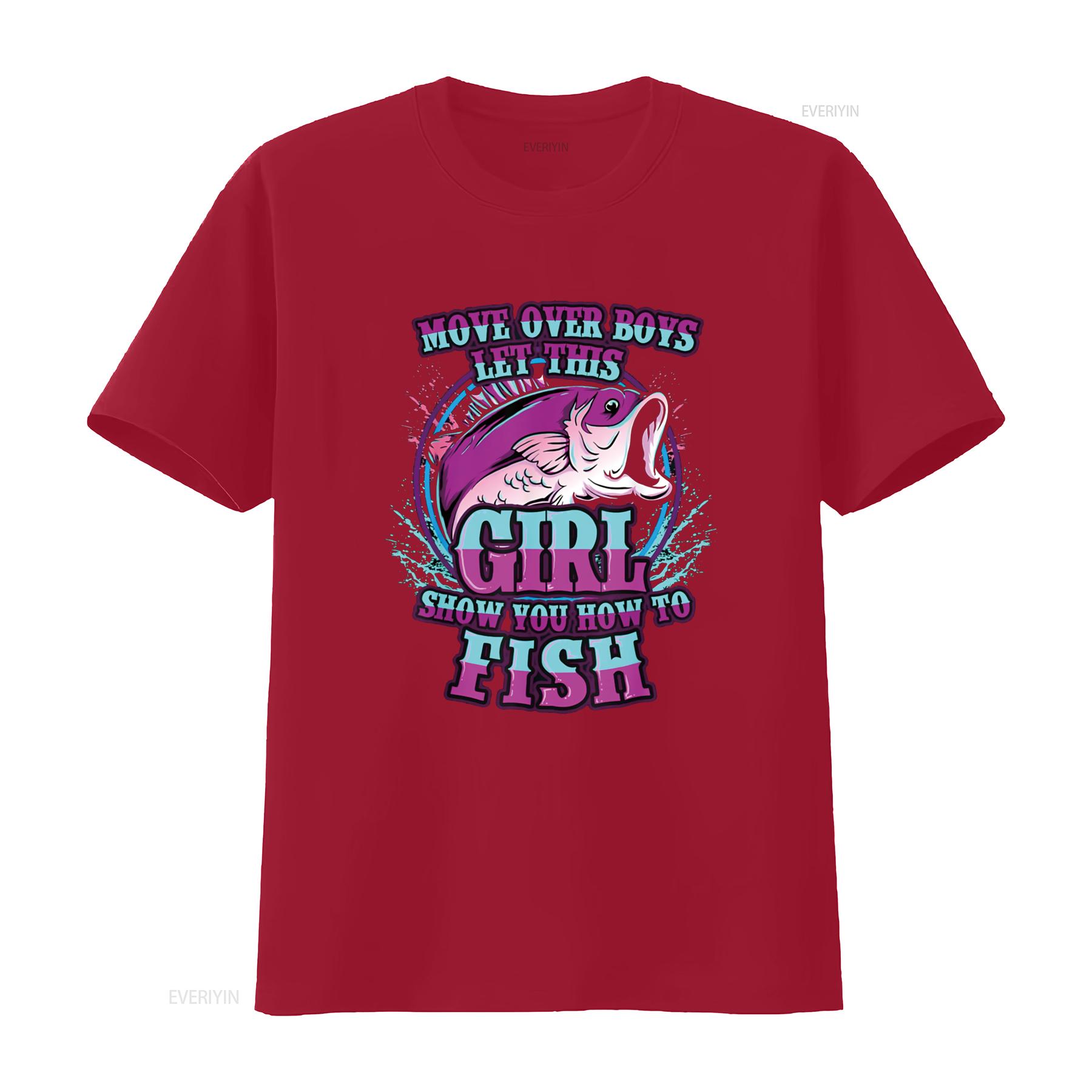 Girls Fishing T Shirt Let This Girl Show You How To Fish vintage Washed graphic Slightly streetwear Unisex Versatile Stretched S