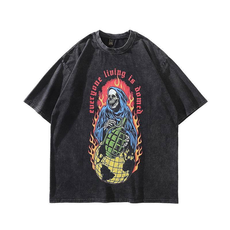 European And American High Street Hiphop Washed Short-Sleeved T-Shirt Men'S American Retro Old Loose Trendy Brand Half-Sleeved T-Shirt