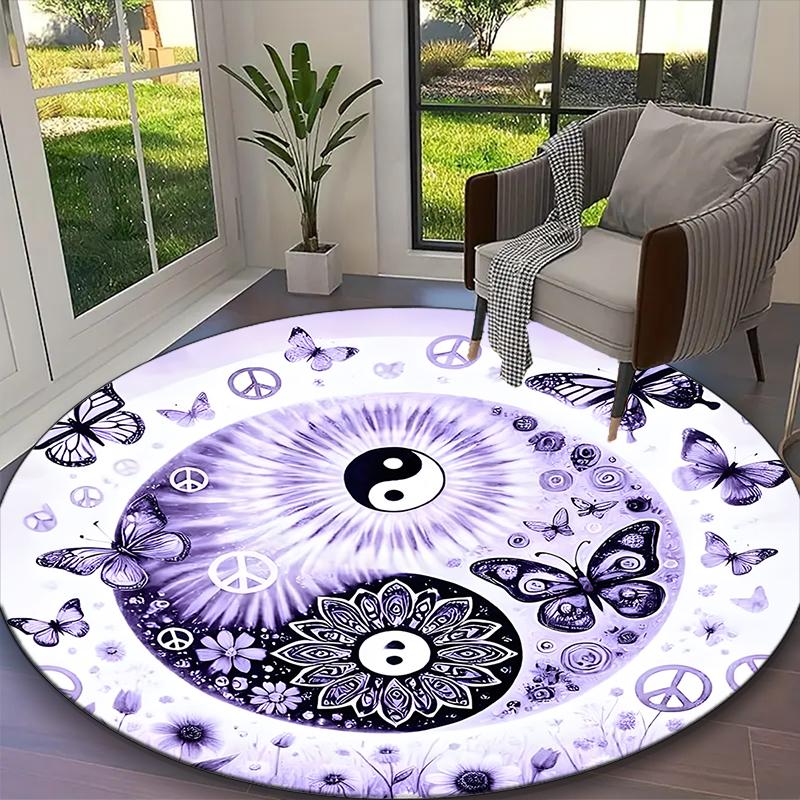 1pc Bagua Formation Butterfly Carpet for Room Floor Mat, Comfortable Office Chair Printed Round Rug, Beautiful Hotel Rug