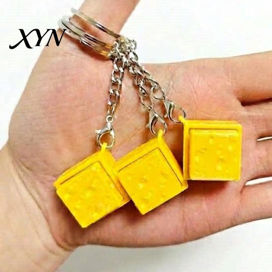 Cheese Shaped Clicker Simulated Fidget Keychain, 3D Printed Cube Finger Clicker, Toy Anxiety Stress Relief Push Button for Office Classroom